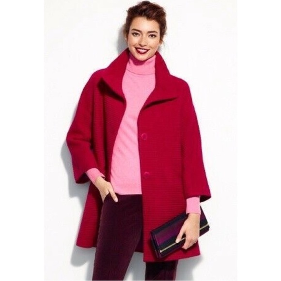 Talbots Wool Blend Ribbed Texture Raspberry Fuchsia Pink Coat Jacket Sz 6 petite - Picture 1 of 8